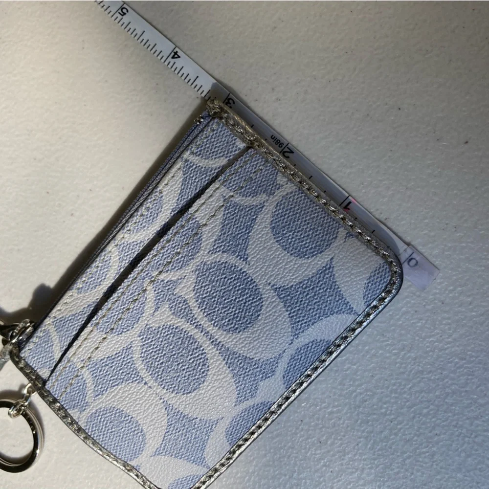 Coach Periwinkle Denim Look Signature C Zipper Pouch Card Holder Key Chain Bag